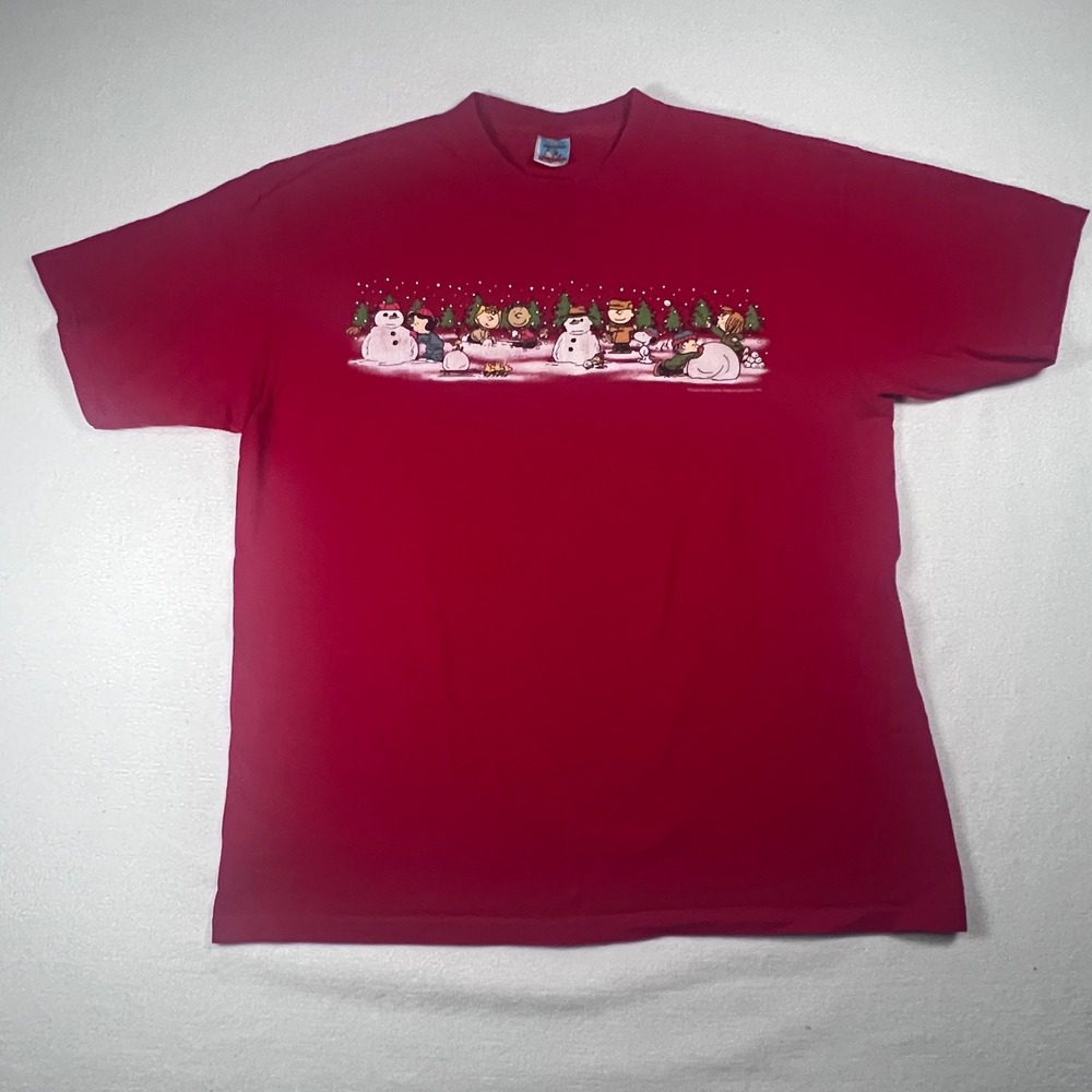 Vintage Peanuts Gang Charlie‎ Brown Christmas Red T-Shirt Graphic Tee XL